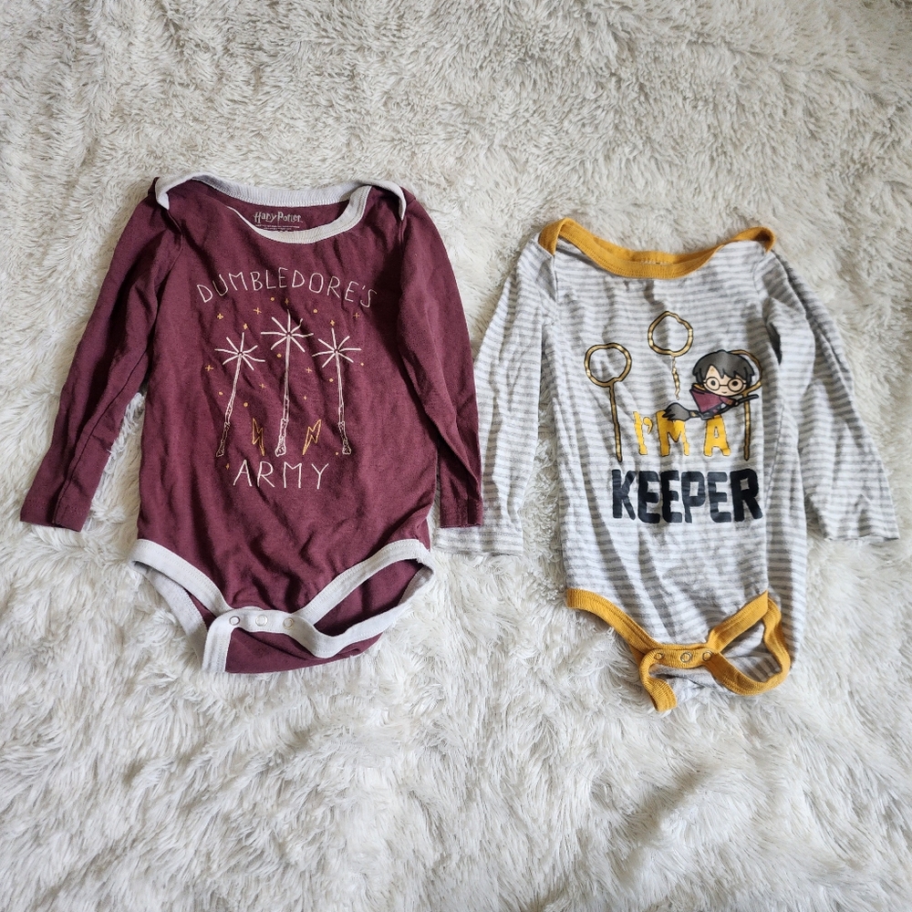 2 Harry Potter Graphic Long Sleeve Bodysuits 18 Months